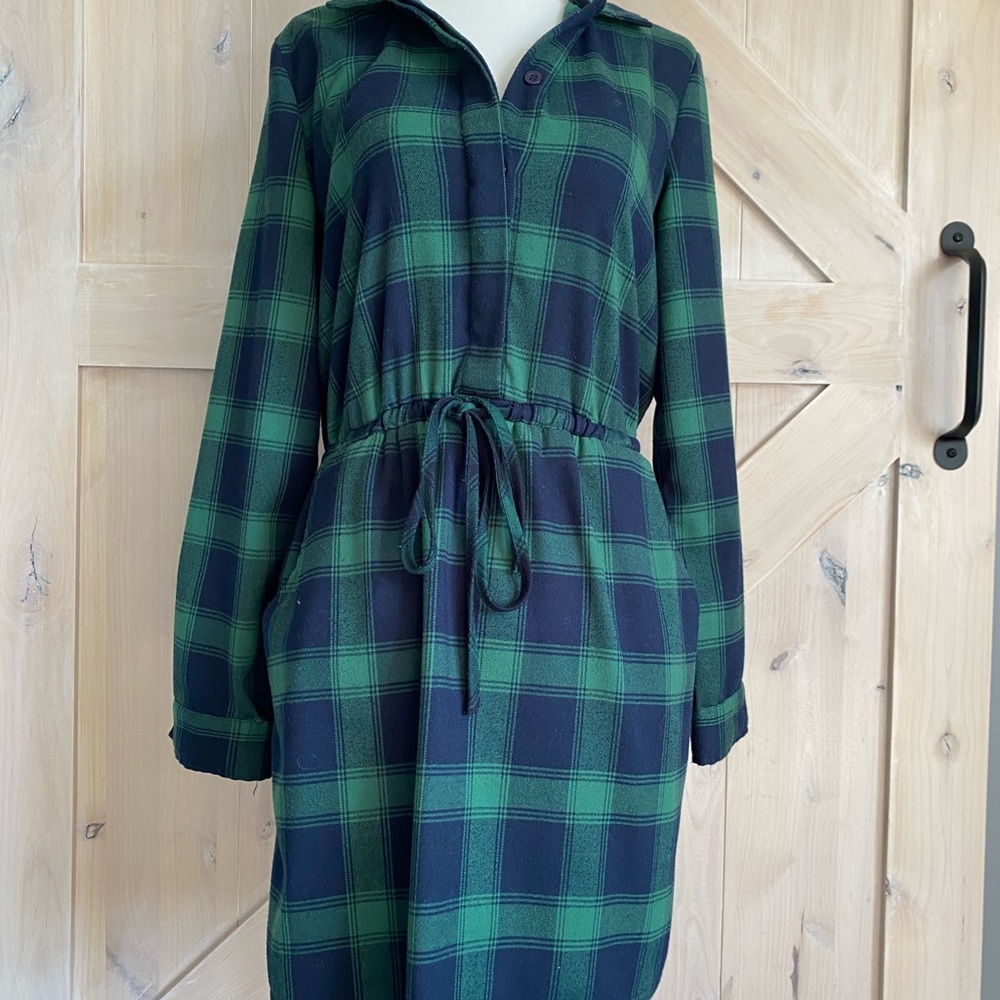 Green and blue plaid flannel dress